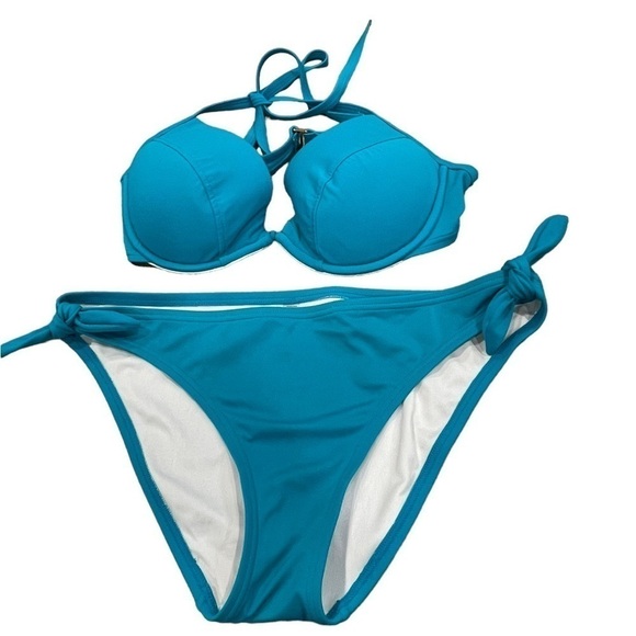 Victoria's Secret Other - Victoria Secret turquoise bikini, size M. Side tie and underwire padded top